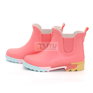 Pink Blue Yellow colorful Kids Rubber Boots with Elastic Strips Ankle Wellington Boot