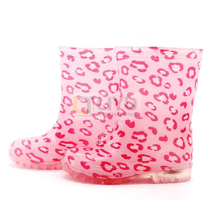 TPE Children's Rain Boots Outdoor Rain Boots with Light Leopard Print Pink Rain Boots