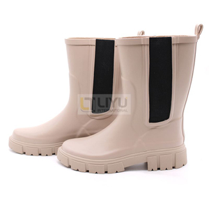 Women's Mid-calf Rain Boots Rubber Waterproof Elastic Slip On Wellington Boot Fashion 