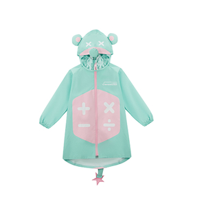 Children's Green Cartoon Mickey Mouse Print Waterproof Jacket with Hooded Raincoat
