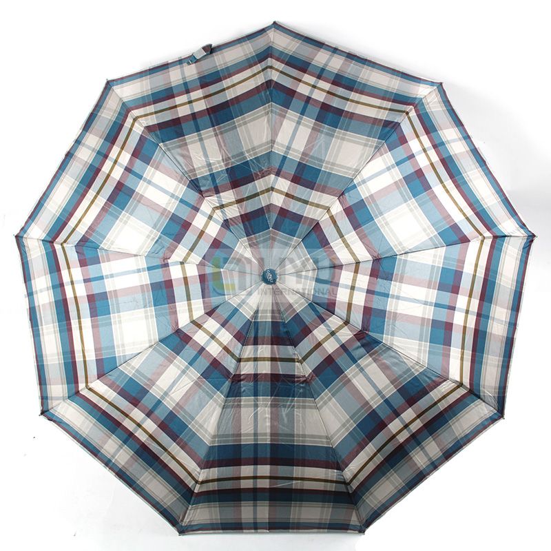 10 K Triple Folding Umbrella Adult Large Umbrella Windproof And Rainproof Plaid Pattern Automatic Umbrella