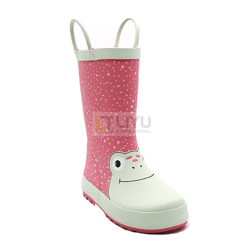 Children's Rubber Rain Boots 3D Printed Frog Style with Handles
