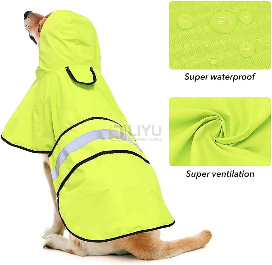 Large Dog Raincoat Adjustable Pet Water Proof Clothes Lightweight Rain Jacket Poncho Hoodies with Strip Reflective Multiple Color Options