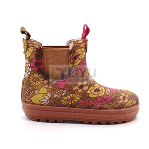 Printed Floral TPE Kids Ankle Rain Boots Short Rain Shoes with Elastic