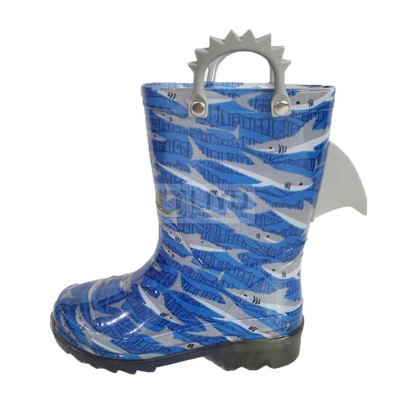 PVC Toddler Rain Boots Kids 3D Gumboots with Easy on Handles for Boys and Girls Wellies