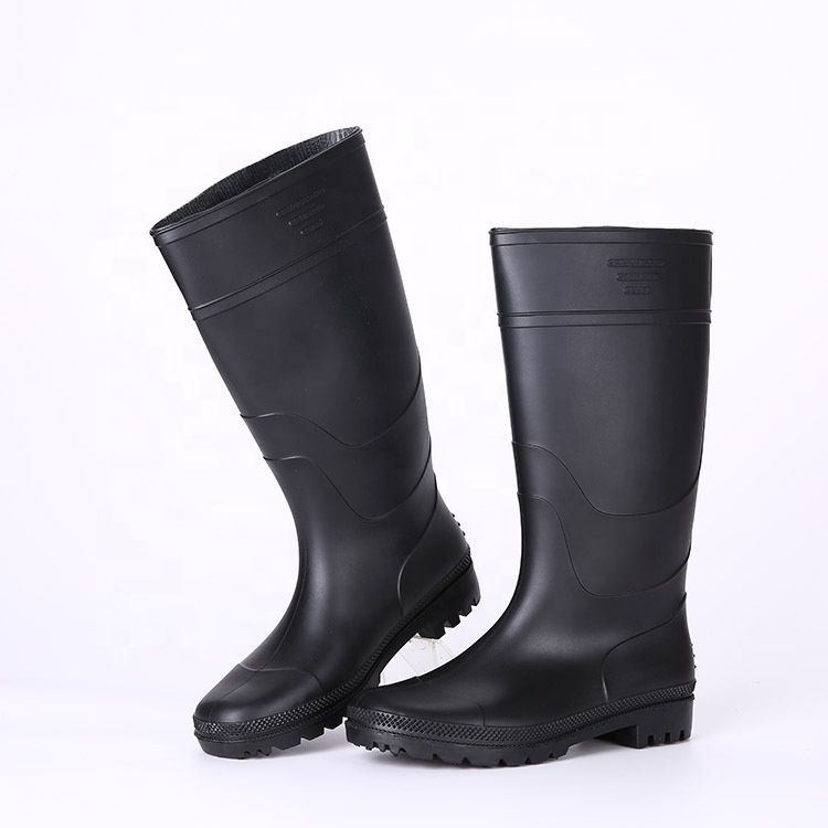 Cheap Waterproof Working Safety Gumboot Steel Toe Wellies Rain Boots Black Matte