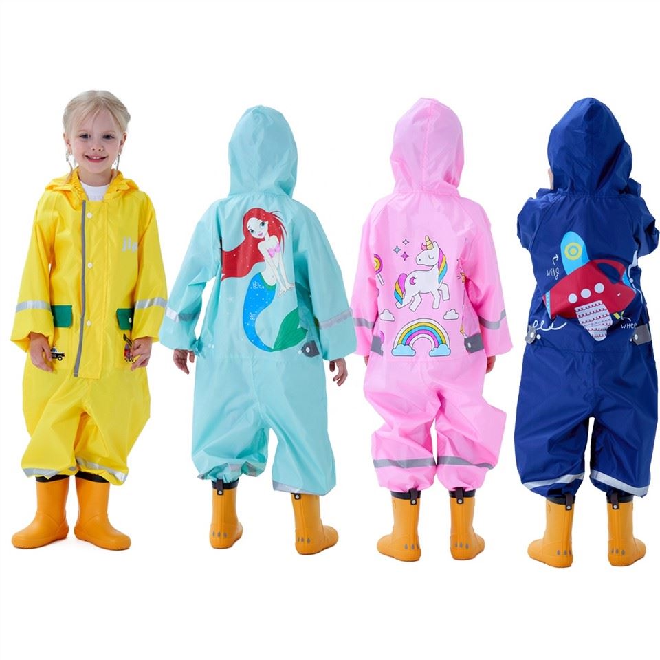 Toddler Baby Coverall With Hood Waterproof Rain Suit For Kids